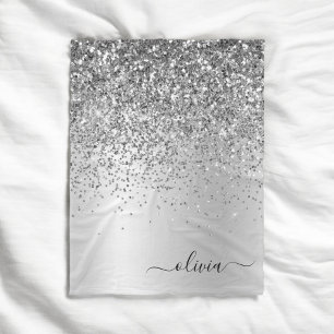 Zilveren Glitter Metaal Monogram Glam Naam Fleece Deken