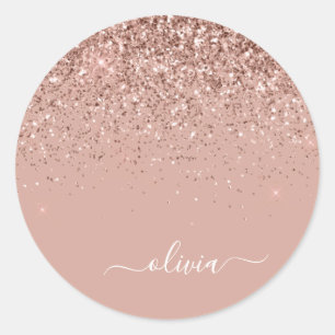 Zilveren Glitter Metaal Monogram Glam Naam Ronde Sticker