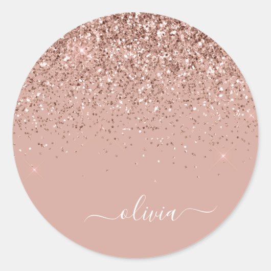 Zilveren Glitter Metaal Monogram Glam Naam Ronde Sticker (Voorkant)