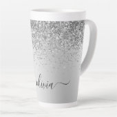 Zilveren Glitter Metaal Monogram Naam Latte Mok (Rechterhoek)