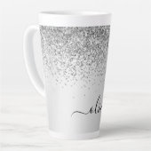 Zilveren Glitter Metaal Monogram Naam Latte Mok (Linkerhoek)