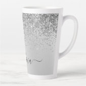 Zilveren Glitter Metaal Monogram Naam Latte Mok (Rechts)