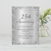 Zilveren Glitter Metallic 25e Huwelijksjubileum Kaart (Staand voorkant)
