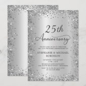 Zilveren Glitter Metallic 25e Huwelijksjubileum Kaart (Voorkant / Achterkant)