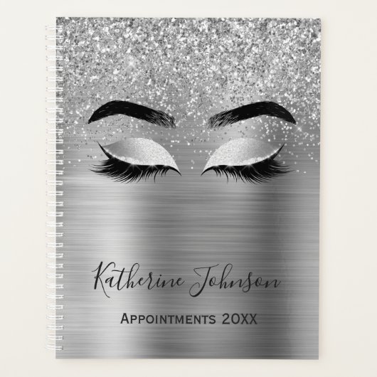 Zilveren Glitter Metallic Beauty Salon Wimpers 202 Planner (Voorkant)