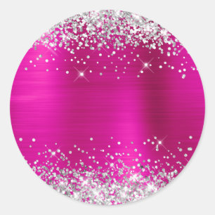 Zilveren Glitter Metallic Hot Pink Blank Ronde Sticker