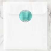 Zilveren Glitter Metallic Turquoise Blank Ronde Sticker (Tas)