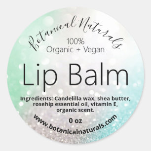 Zilveren glitter mint Blue Lip Balm Label