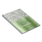 Zilveren Glitter Mint Glam Script Naam Notitieboek (Rechterzijde)