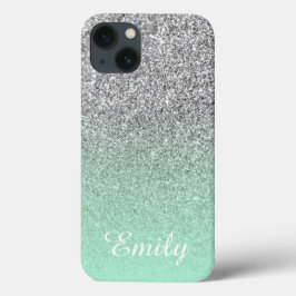 Zilveren Glitter Mint Ombre Persoonlijk Case-Mate iPhone Case