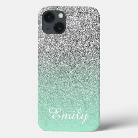 Zilveren Glitter Mint Ombre Persoonlijk Case-Mate iPhone Case (Achterkant)