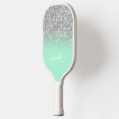 Zilveren Glitter Mintgroene Ombre Moderne Script Pickleball Paddle (Links)