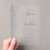 Zilveren Glitter Modern Script Trouwen Acryl Uitnodigingen (Insitu (Draagbaar))