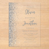 Zilveren Glitter Modern Script Trouwen Acryl Uitnodigingen (Voorkant)