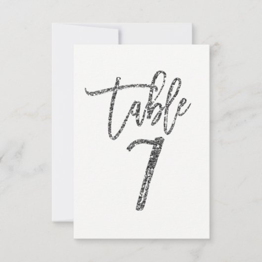Zilveren Glitter Moderne Script Tafelnummer 7 (Voorkant)