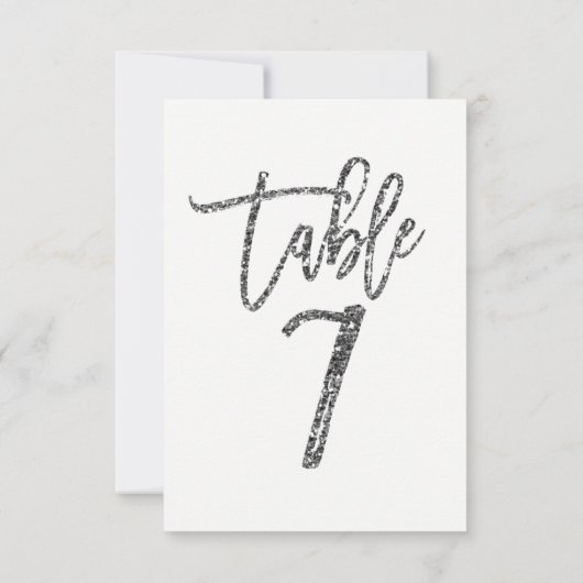 Zilveren Glitter Moderne Script Tafelnummer 7 (Achterkant)