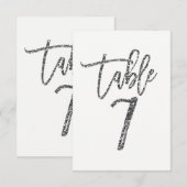 Zilveren Glitter Moderne Script Tafelnummer 7 (Voorkant / Achterkant)