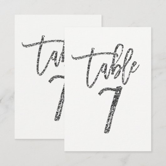 Zilveren Glitter Moderne Script Tafelnummer 7 (Voorkant / Achterkant)