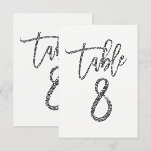 Zilveren Glitter Moderne Script Tafelnummer 8 (Voorkant / Achterkant)