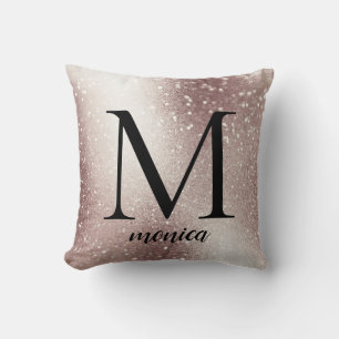 Zilveren Glitter Monogram Aangepaste Naam Cadeau Kussen