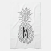 zilveren glitter monogram ananas theedoek (Verticaal)