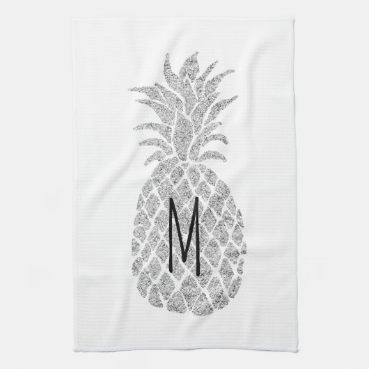 zilveren glitter monogram ananas theedoek (Verticaal)