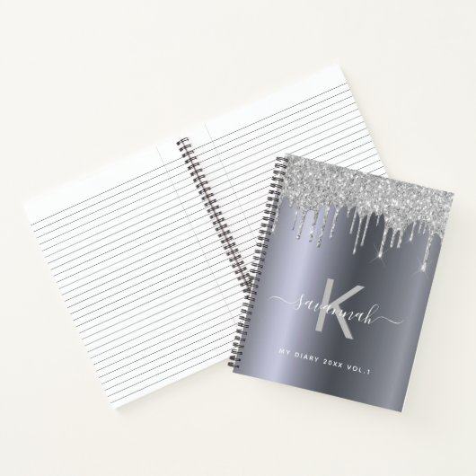 Zilveren glitter monogram dagboek glamoureus notitieboek (Binnen)