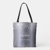 Zilveren glitter monogram initiaal naam tote bag (Achterkant)