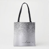 Zilveren Glitter Monogram Naam Luxe Meisjesachtig Tote Bag (Voorkant)