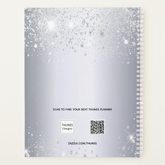 Zilveren glitter monogram naam script 2025 planner (Achterkant)
