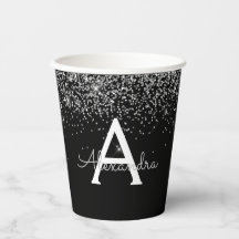 Zilveren Glitter Monogram Papieren Bekers
