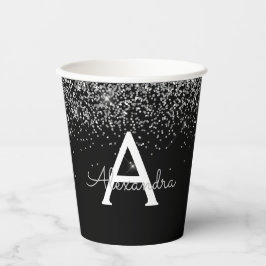 Zilveren Glitter Monogram Papieren Bekers