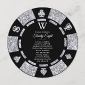Zilveren Glitter Monogram Poker Chip Casino Bruilo Kaart (Voorkant)