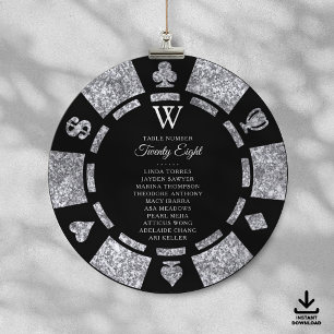 Zilveren Glitter Monogram Poker Chip Casino Bruilo Kaart