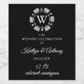 Zilveren Glitter Monogram Poker Chip Casino Bruilo Wijn Etiket (Enkel label)