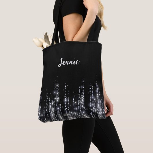 Zilveren Glitter Monogrammed Gepersonaliseerde Gif Tote Bag (Dichtbij)