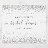 Zilveren Glitter Naam Proost Bruiloft Feest Sparkling Wijnetiket (Enkel label)