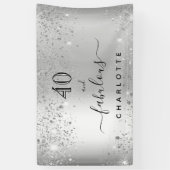 Zilveren glitter naam verjaardag spandoek (Verticaal)