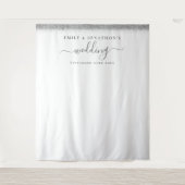 Zilveren Glitter Namen Trouwfoto Achtergrond  Wandkleed (Voorkant)