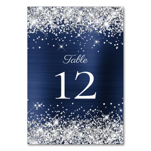 Zilveren Glitter Navy Blauwe Folie Bruiloft Kaart (Voorkant)