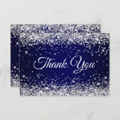 Zilveren Glitter Navy Blue 40e verjaardag Bedankkaart (Voorkant / Achterkant)