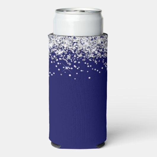 Zilveren Glitter Navy Blue 50e verjaardag Seltzer Blikjeskoeler (Seltzer Achterkant)