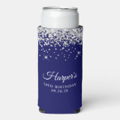 Zilveren Glitter Navy Blue 50e verjaardag Seltzer Blikjeskoeler (Seltzer Voorkant)