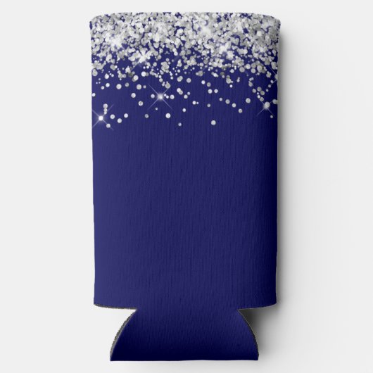 Zilveren Glitter Navy Blue 50e verjaardag Seltzer Blikjeskoeler (Achterkant)