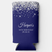 Zilveren Glitter Navy Blue 50e verjaardag Seltzer Blikjeskoeler (Voorkant)