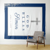 Zilveren Glitter Navy Blue Gepersonaliseerde God B Wandkleed (In Situ (horizontaal))