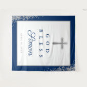 Zilveren Glitter Navy Blue Gepersonaliseerde God B Wandkleed (Voorkant (horizontaal))