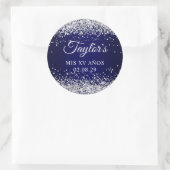 Zilveren Glitter Navy Blue Mis XV Anos Ronde Sticker (Tas)