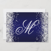 Zilveren Glitter Navy Gradiënt Fancy Monogram Kaart (Achterkant)