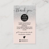 zilveren glitter ombre blush order bedankt visitekaartje (Voorkant)